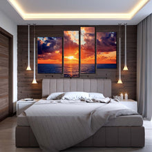 Load image into Gallery viewer, dramatic sky canvas wall art orange sunset ocean 4 piece canvas print russia sochi blue ocean sea multiple canvas for bedroom
