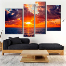 Load image into Gallery viewer, dramatic sky canvas wall art orange sunset ocean 4 piece canvas print russia sochi blue ocean sea multiple canvas
