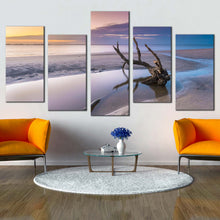 Load image into Gallery viewer, driftwood ocean canvas wall art georgia white ocean 5 piece canvas yellow sky ocean canvas set ocean beach in jekyll island canvas print For Your Living Room
