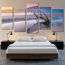 Load image into Gallery viewer, driftwood ocean canvas wall art georgia white ocean 5 piece canvas yellow sky ocean canvas set ocean beach in jekyll island canvas print For Bedroom
