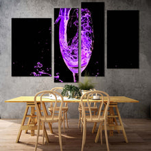 Load image into Gallery viewer, drink glass canvas wall art isolated cocktail glass painting print blue purple cocktail pouring 4 piece canvas set for living room
