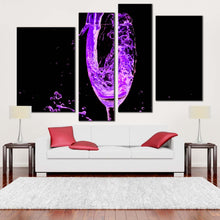 Load image into Gallery viewer, drink glass canvas wall art isolated cocktail glass painting print blue purple cocktail pouring 4 piece canvas set for your living room
