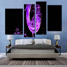 Load image into Gallery viewer, drink glass canvas wall art isolated cocktail glass painting print blue purple cocktail pouring 4 piece canvas set
