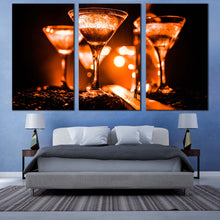 Load image into Gallery viewer, drink glasses canvas print cocktail party canvas wall art orange yellow cocktail celebration glasses 3 piece multiple canvas For Bedroom
