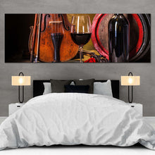 Load image into Gallery viewer, drink  glasses  canvas  wall  art  black  wine  bottle  1  piece  canvas  artwork  brown  violin  with  red  wine  glass  canvas  print For Bedroom
