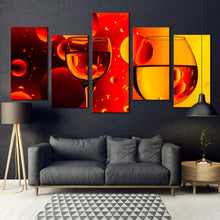 Load image into Gallery viewer, drink glasses canvas wall art cocktail party 5 piece canvas print yellow red cocktail celebration glasses multiple canvas In Living room
