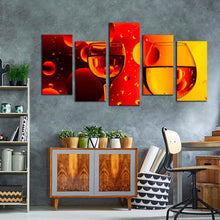 Load image into Gallery viewer, drink glasses canvas wall art cocktail party 5 piece canvas print yellow red cocktail celebration glasses multiple canvas For Your Living room
