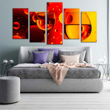 Load image into Gallery viewer, drink glasses canvas wall art cocktail party 5 piece canvas print yellow red cocktail celebration glasses multiple canvas For Bedroom
