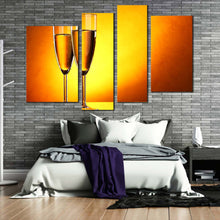 Load image into Gallery viewer, drink glasses canvas wall art orange yellow alcohol glasses 4 piece canvas print champagne glasses canvas set in bedroom
