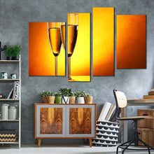 Load image into Gallery viewer, drink glasses canvas wall art orange yellow alcohol glasses 4 piece canvas print champagne glasses canvas set for living room
