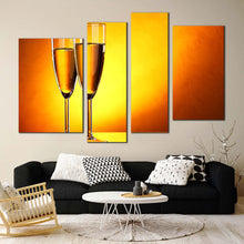 Load image into Gallery viewer, drink glasses canvas wall art orange yellow alcohol glasses 4 piece canvas print champagne glasses canvas set
