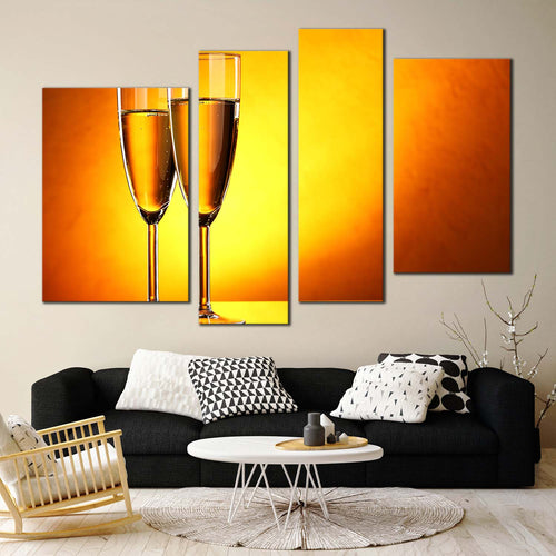 drink glasses canvas wall art orange yellow alcohol glasses 4 piece canvas print champagne glasses canvas set