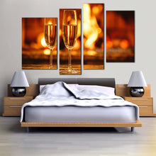 Load image into Gallery viewer, drink glasses canvas wall art yellow orange champagne glasses 4 piece canvas print alcoholic drink canvas set in bedroom
