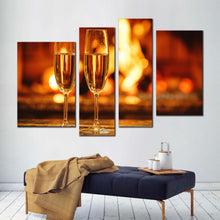 Load image into Gallery viewer, drink glasses canvas wall art yellow orange champagne glasses 4 piece canvas print alcoholic drink canvas set for living room
