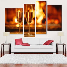 Load image into Gallery viewer, drink glasses canvas wall art yellow orange champagne glasses 4 piece canvas print alcoholic drink canvas set
