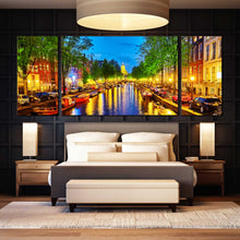 Load image into Gallery viewer, dusk at Canal Amsterdam netherlands 3 piece wall art For Bedroom
