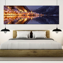 Load image into Gallery viewer, dusk  at  hallstatt  lights  reflection  lake  mountains  large  canvas  home  art  decor For Bedroom
