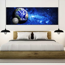Load image into Gallery viewer, earth  and  moon  starry  glaxy  canvas  wall  art For Bedroom
