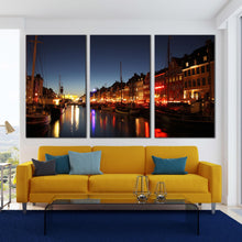 Load image into Gallery viewer, elbe river embankment at dawn 3 piece wall art In Living Room
