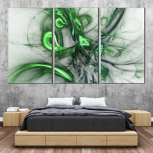 Load image into Gallery viewer, electric fractals canvas wall art white abstract design multi canvas green bright abstract patterns 3 piece canvas print In Bedroom
