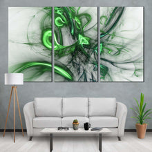 Load image into Gallery viewer, electric fractals canvas wall art white abstract design multi canvas green bright abstract patterns 3 piece canvas print In Living Room
