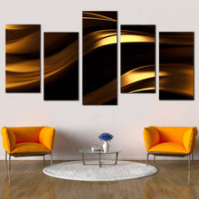 Load image into Gallery viewer, elegant abstract canvas print black luxury abstract 5 piece canvas wall art golden abstract wave multiple canvas In Living Room
