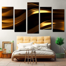 Load image into Gallery viewer, elegant abstract canvas print black luxury abstract 5 piece canvas wall art golden abstract wave multiple canvas For Your Bedroom
