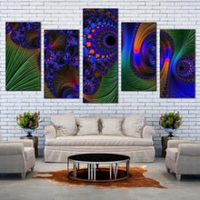 Load image into Gallery viewer, elegant abstract canvas print blue abstract fractal 5 piece canvas wall art green deep vibrant abstract multi canvas In Living Room
