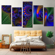 Load image into Gallery viewer, elegant abstract canvas print blue abstract fractal 5 piece canvas wall art green deep vibrant abstract multi canvas For Your Bedroom
