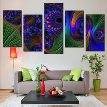 Load image into Gallery viewer, elegant abstract canvas print blue abstract fractal 5 piece canvas wall art green deep vibrant abstract multi canvas For Living Room
