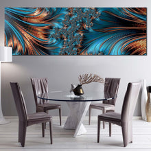 Load image into Gallery viewer, elegant  abstract  canvas  print  blue  abstract  fractal  texture  panorama  canvas  wall  art  brown  abstract  fantasy  art  wide  canvas In Dinning Room
