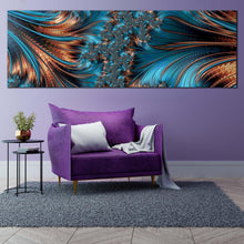 Load image into Gallery viewer, elegant  abstract  canvas  print  blue  abstract  fractal  texture  panorama  canvas  wall  art  brown  abstract  fantasy  art  wide  canvas For Living Room
