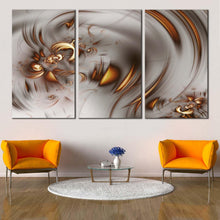 Load image into Gallery viewer, elegant abstract canvas print brown abstract graphic fractal illustration 3 piece canvas wall art grey abstract fractal multi canvas artwork In Living Room
