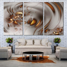 Load image into Gallery viewer, elegant abstract canvas print brown abstract graphic fractal illustration 3 piece canvas wall art grey abstract fractal multi canvas artwork For Living room
