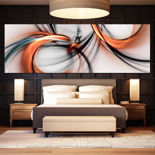 elegant  abstract  canvas  wall  art  3d  white  modern  abstract  fractal  1  piece  canvas  print  orange  black  abstract  patterns  wide  canvas In Bedroom