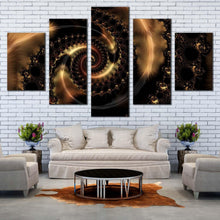 Load image into Gallery viewer, elegant abstract canvas wall art black brown abstract fractal multiple canvas abstract infinity swirl 5 piece canvas print In Living Room
