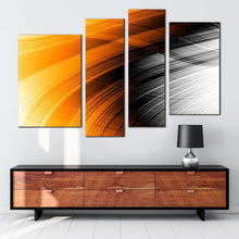 Load image into Gallery viewer, elegant abstract canvas wall art black fancy abstract 4 piece canvas set orange abstract stripe pattern canvas print for your living room 
