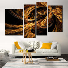 Load image into Gallery viewer, elegant abstract canvas wall art brown abstract fractal 4 piece canvas modern abstract patterns canvas set black abstract artwork print for living room
