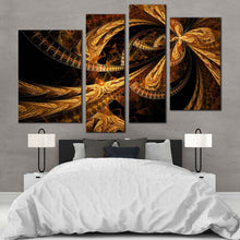 Load image into Gallery viewer, elegant abstract canvas wall art brown abstract fractal 4 piece canvas modern abstract patterns canvas set black abstract artwork print
