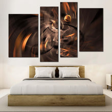 Load image into Gallery viewer, elegant abstract canvas wall art brown beautiful 3d abstract fractal canvas set orange black artistic abstract 4 piece canvas abstract art print in bedroom
