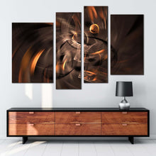 Load image into Gallery viewer, elegant abstract canvas wall art brown beautiful 3d abstract fractal canvas set orange black artistic abstract 4 piece canvas abstract art print for living room
