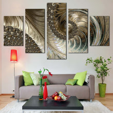 Load image into Gallery viewer, elegant abstract canvas wall art brown yellow abstract fractal design 5 piece canvas set luxury abstract canvas print In Living room
