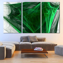 Load image into Gallery viewer, elegant abstract canvas wall art green bright abstract fractal 3 piece canvas print black abstract digital artwork canvas set For Living Room
