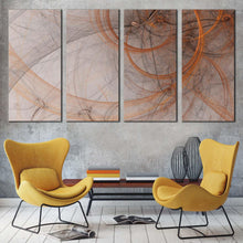 Load image into Gallery viewer, elegant abstract canvas wall art grey abstract fractal 4 piece multi canvas yellow modern circle abstract canvas print In Living room
