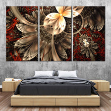 Load image into Gallery viewer, elegant abstract canvas wall art red abstract digital background 3 piece canvas print brown abstract fractal flower canvas set For Bedroom
