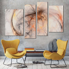 Load image into Gallery viewer, elegant abstract canvas wall art white abstract fractal 4 piece canvas print contemporary orange modern abstract multiple canvas in living room
