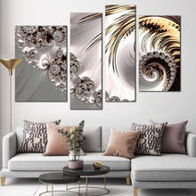 Load image into Gallery viewer, elegant abstract canvas wall art white digital abstract art canvas set infinity fractal abstract canvas print grey abstract swirl 4 piece canvas for living room
