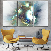 Load image into Gallery viewer, elegant abstract canvas wall art white green abstract fractal glow 3 piece canvas print modern abstract triptych multi canvas artwork For Living Room
