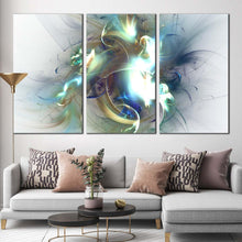 Load image into Gallery viewer, elegant abstract canvas wall art white green abstract fractal glow 3 piece canvas print modern abstract triptych multi canvas artwork In Living room
