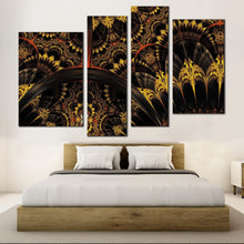 Load image into Gallery viewer, elegant abstract canvas wall art yellow digital abstract painting 4 piece canvas print black graphic abstract canvas set
